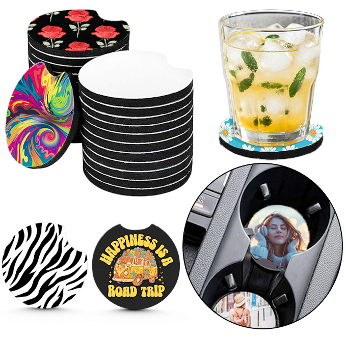 Coaster Sublimation Blank - 10/20 szt. podkładek samochodowych do sublimacji,